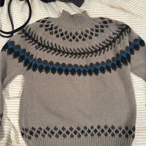 Handknit Fairisle Mockneck Sweater size M